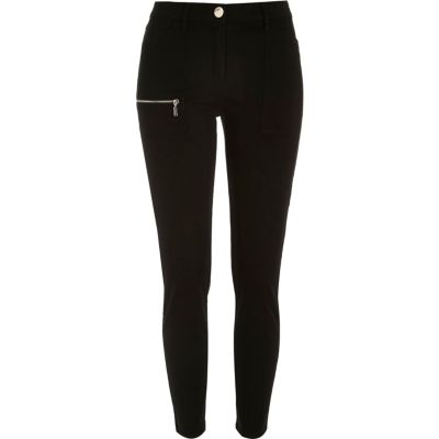 Black twill zip skinny trousers